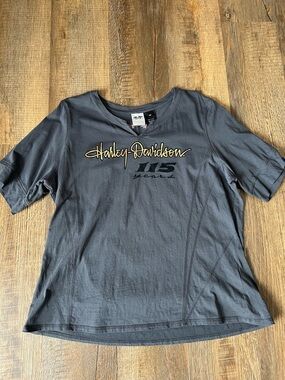 Harley-Davidson 115th Anniversary Gray Short Sleeve Tee with Gold Script Logo